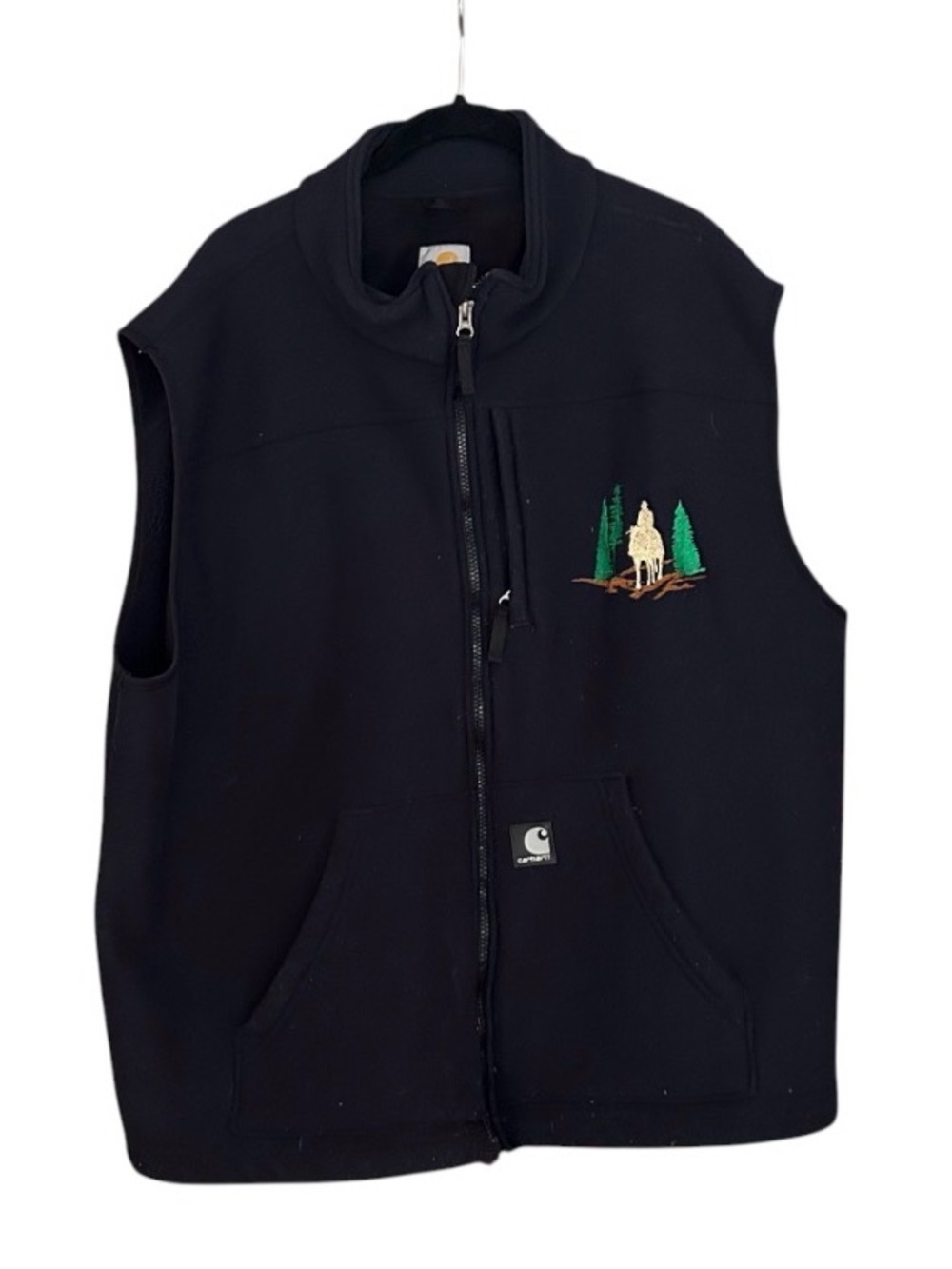 Carhartt Mens Navy Blue Fleece Vest with Horse Rider Pine Logo Size 2XL